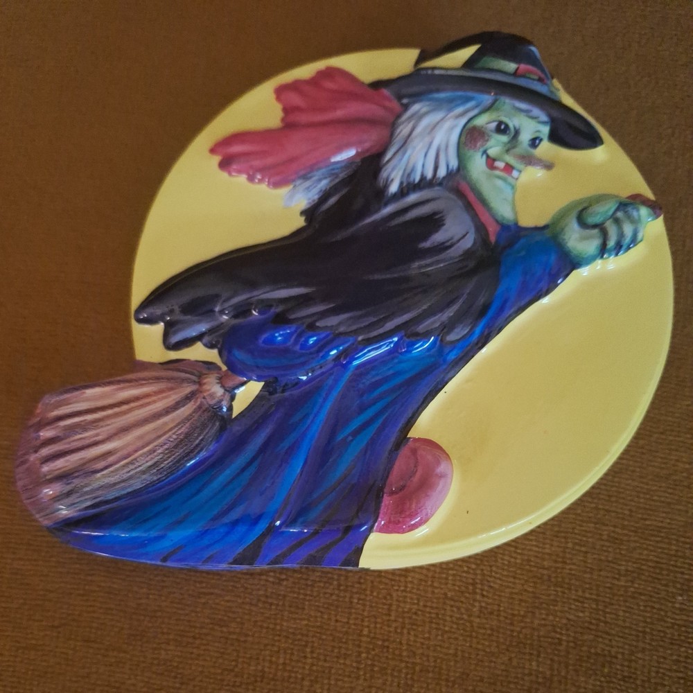 Vintage Halloween Witch on Broom Pop Tops Cake Topper 5x5 Inches New Old Stock