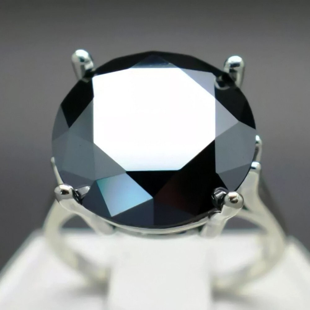 20 Ct Black Treated Diamond Ring in 925 Silver White Gold Finish Cert