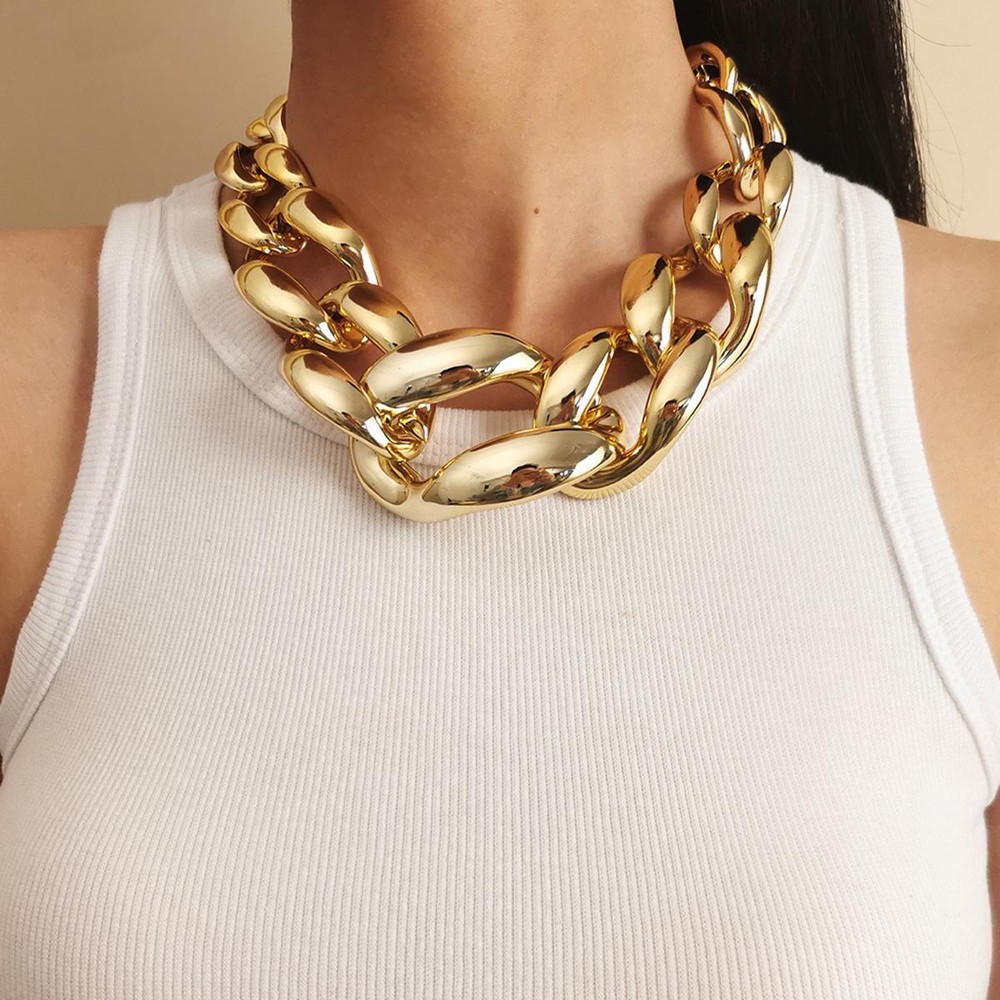 Women's Chunky Gold/silver Miami Curb Cuban Choker Big Chain Statement Necklace