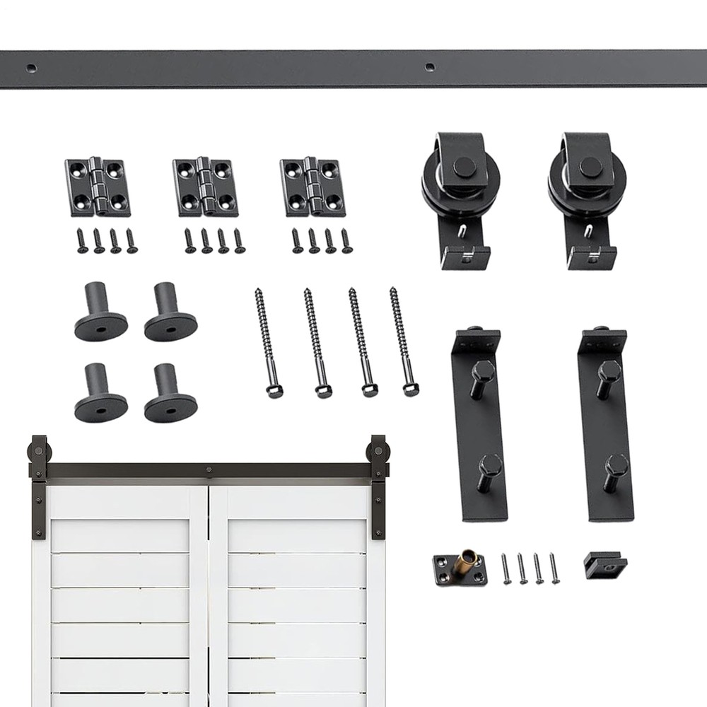 34in Black Modern Sliding Barn Door Hardware Kit for Closet with 2-Door Hang Track Rail