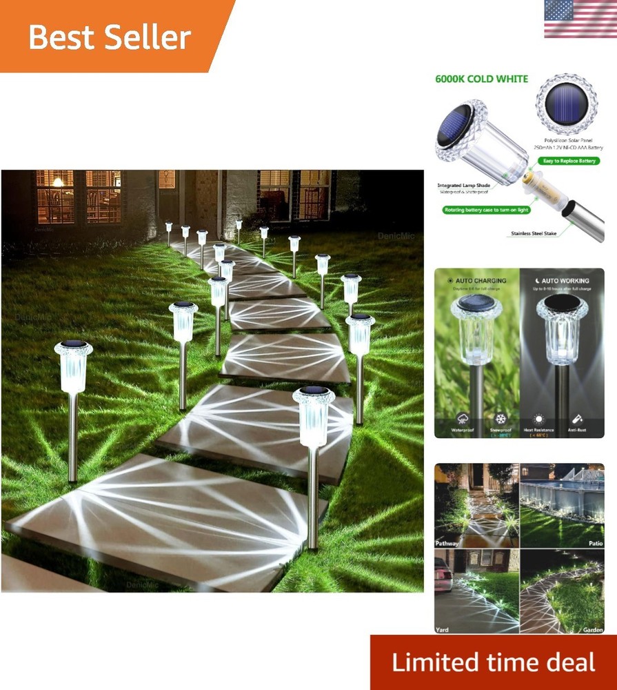 High Efficiency 15 Pack Solar Pathway Lights - Cold White LED Outdoor Lighting