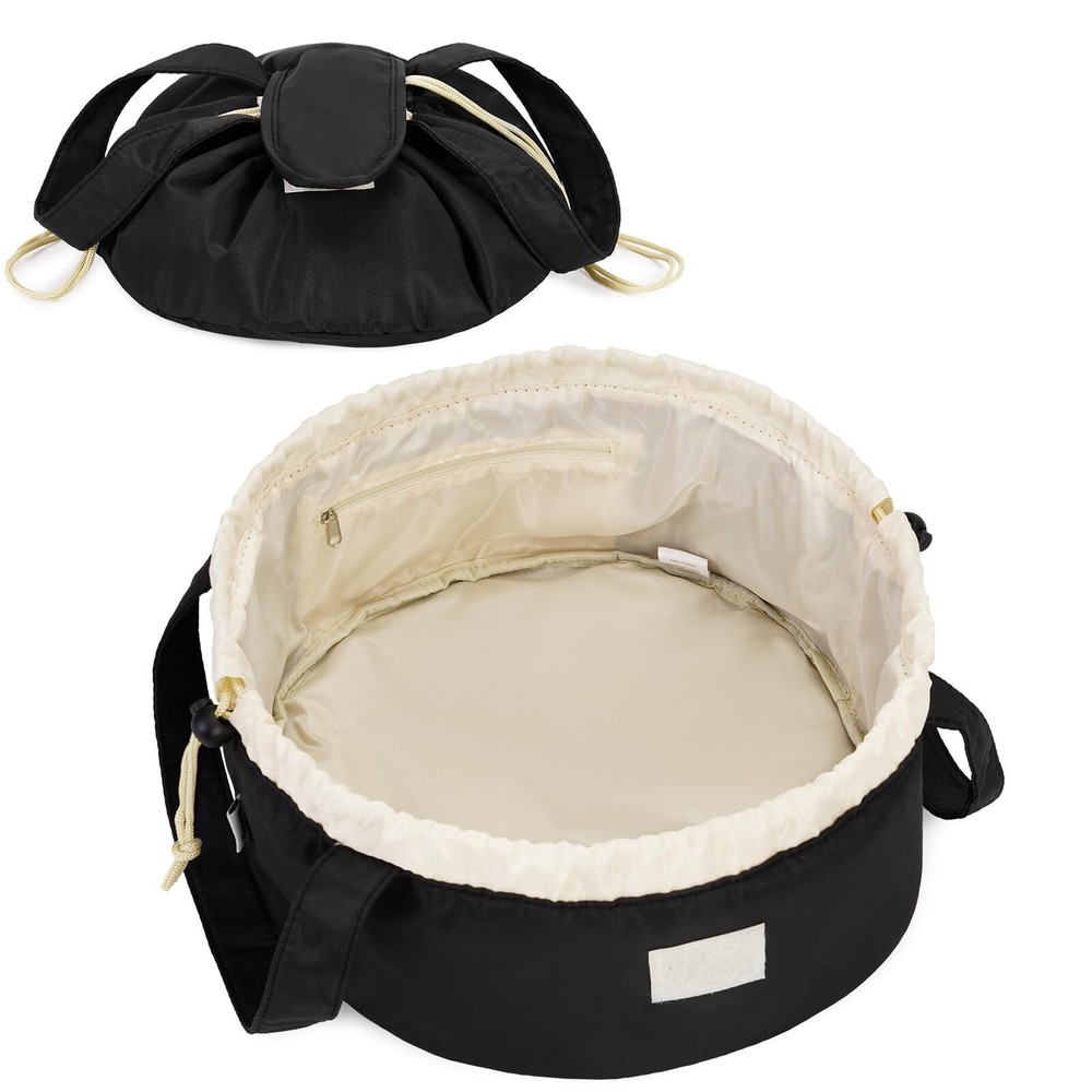 Large Drawstring Barrel Makeup Bag for Women - Spacious Cosmetic & Toiletry Organizer