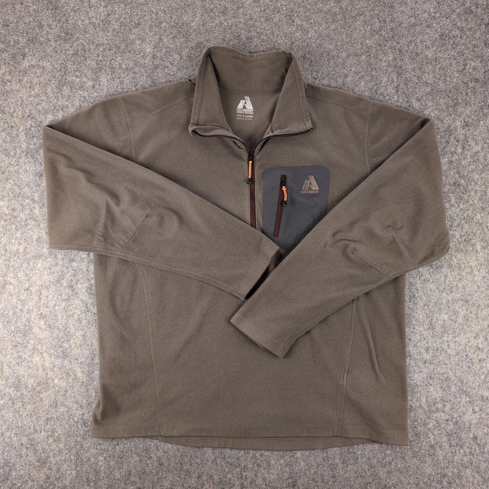 Eddie Bauer First Ascent Pullover Mens Large Green Fleece 1/4 Zip Hiking Outdoor
