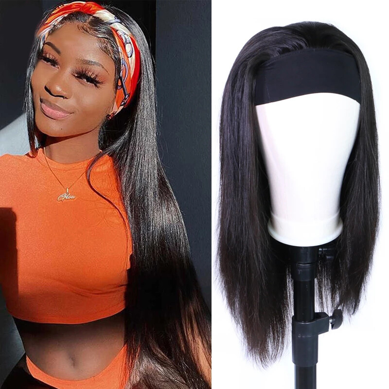 Women Headband Wig Natural Long Bob Half Wig Black Fashion Hairpiece