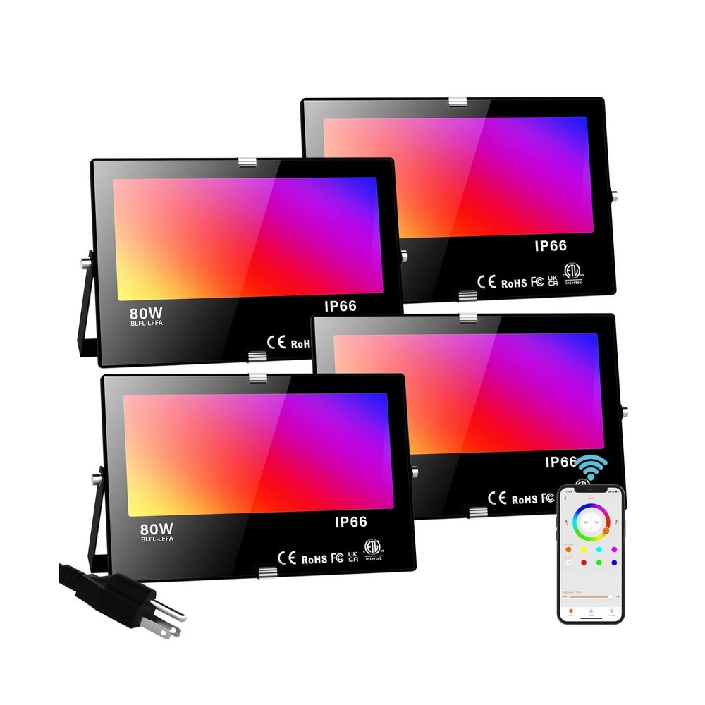 LED Flood Light Outdoor 800W Equivalent Bluetooth Smart Color Change Landscap...