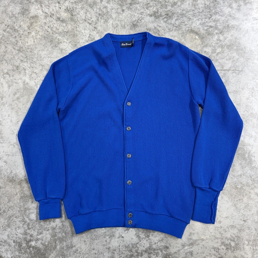 Par Four Sweater Mens MT Blue Acrylic V Neck Button Cardigan Made USA Tall