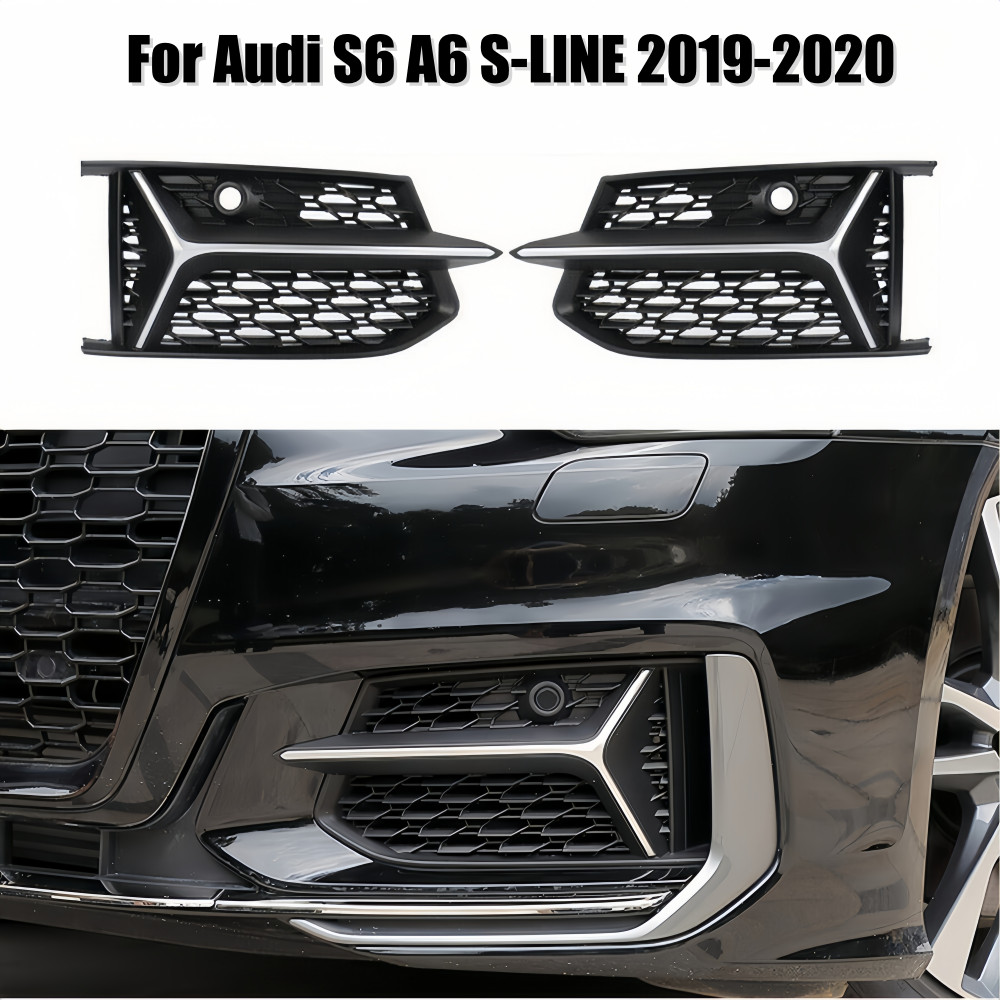 Front Bumper Honeycomb Grill Fog Lamp Cover Grille for Audi S6 A6 S-LINE 19-2020