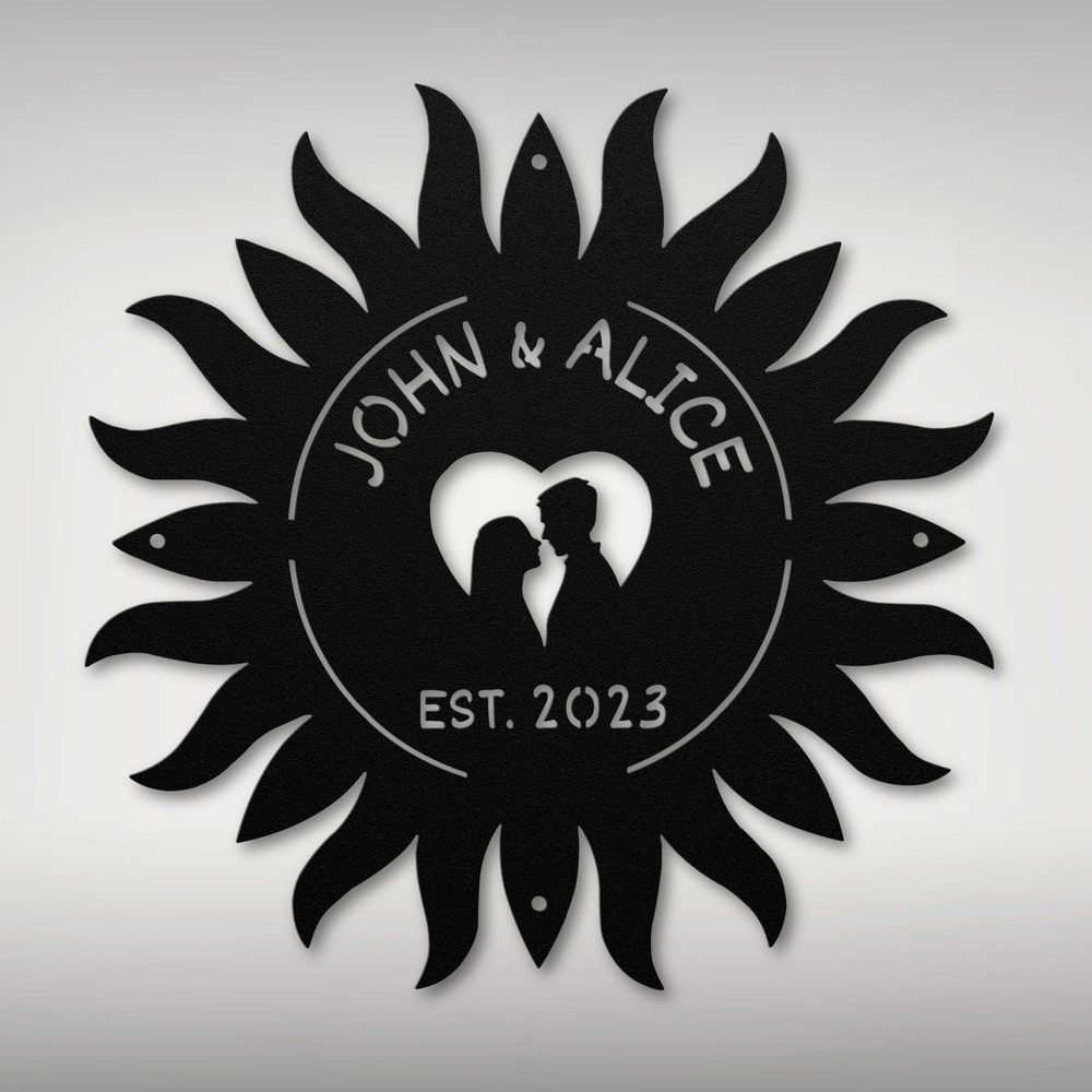 Personalized Sun Couple Names Metal Sign Custom Home Decor Gift for Couples