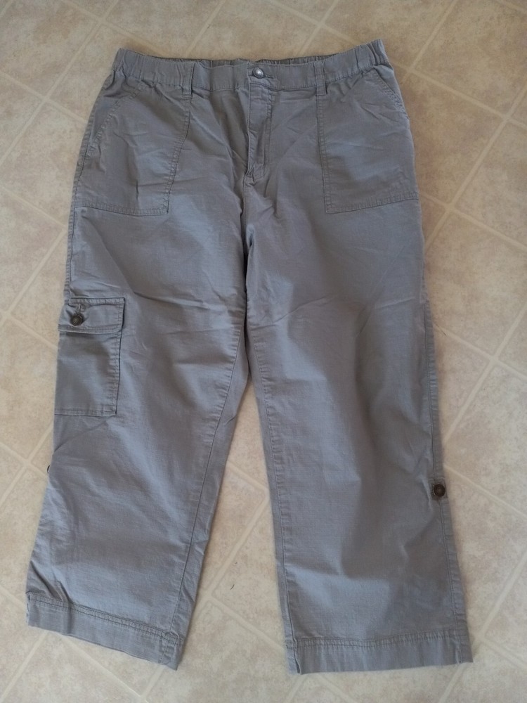 d. & co. Capris Crop Pants Rip Stop Stretch Cotton Beige Sz 14