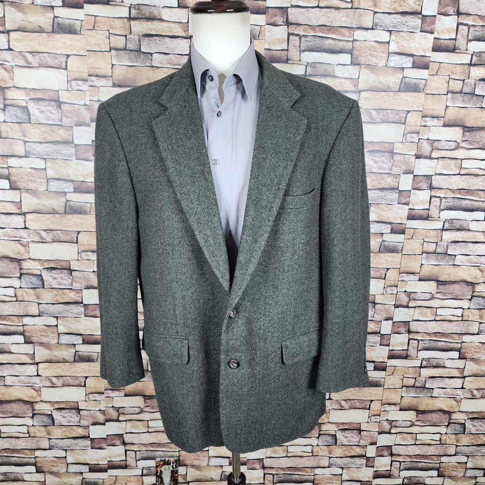 Men's 44R Green Herringbone Cricketeer Jacket Blazer in Nylon Wool Camelhair Blend