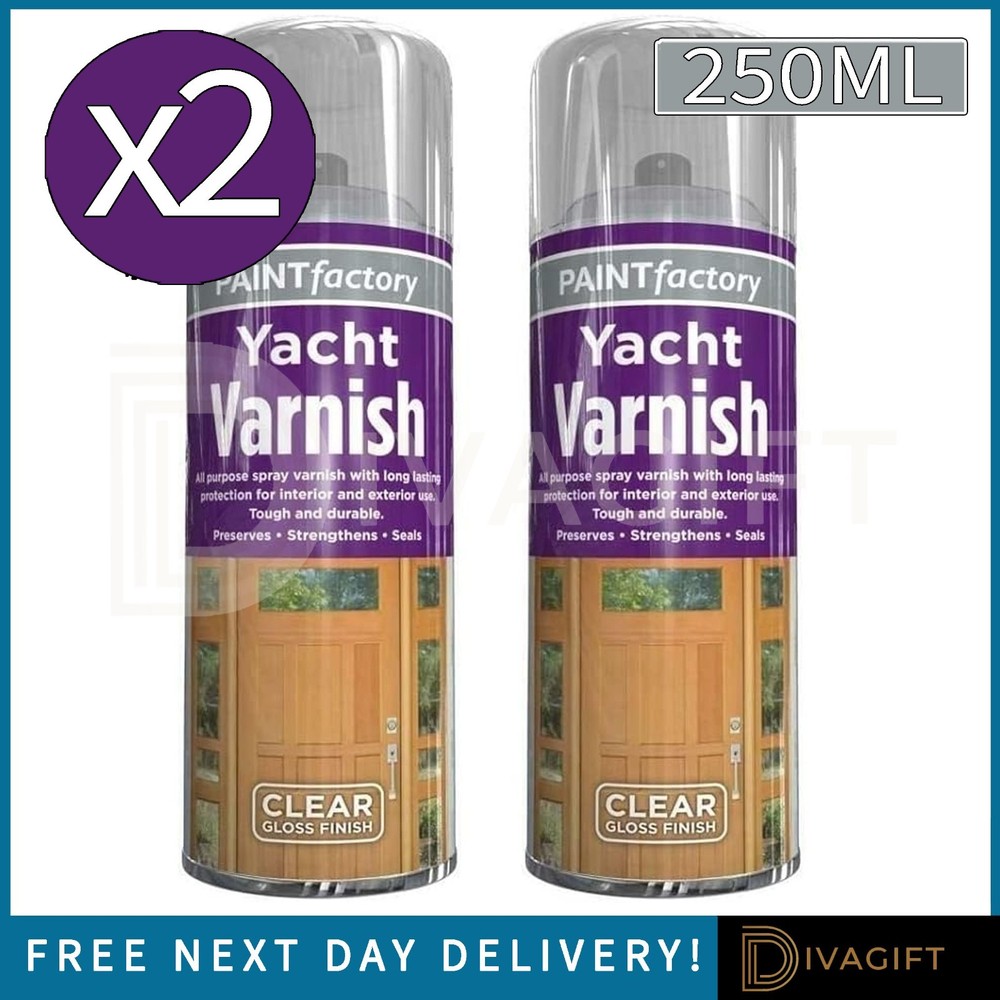 2 x CLEAR YACHT VARNISH SPRAY 250ML EXTERIOR INTERIOR WATERPROOF ALL PURPOSE NEW