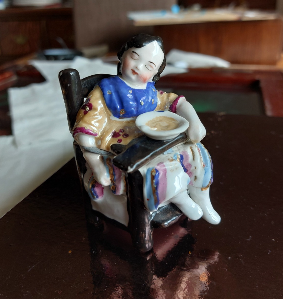 Victorian Conta & Boehme trinket box 1850-1870 child falling asleep at meal