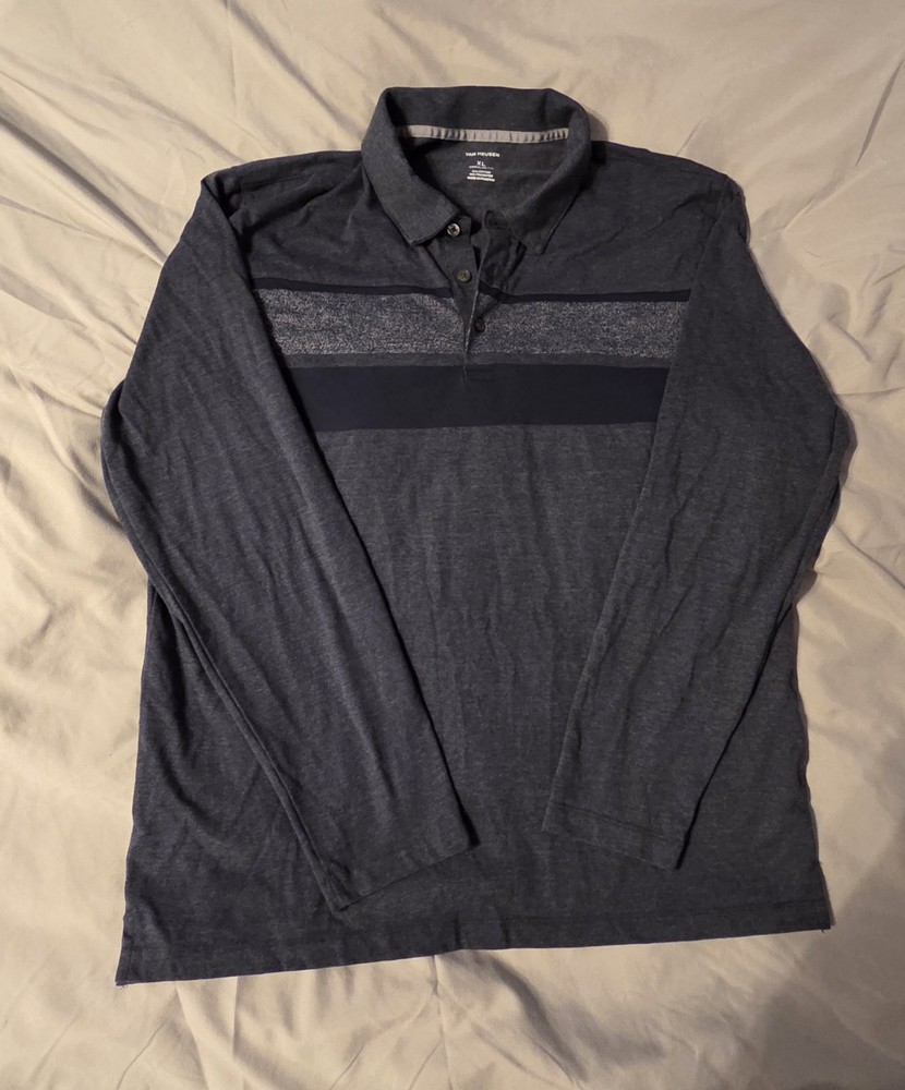Van Heusen Mens Gray XL Regular Fit Long Sleeve Polo Shirt