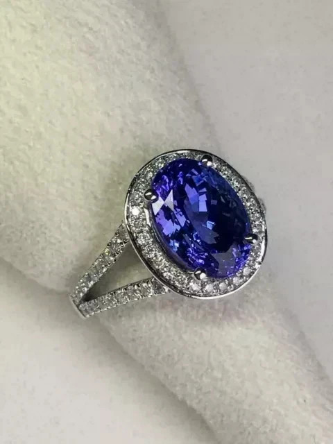 3.06 Ct Oval Cut Tanzanite Halo Wedding Ring 14K White Gold