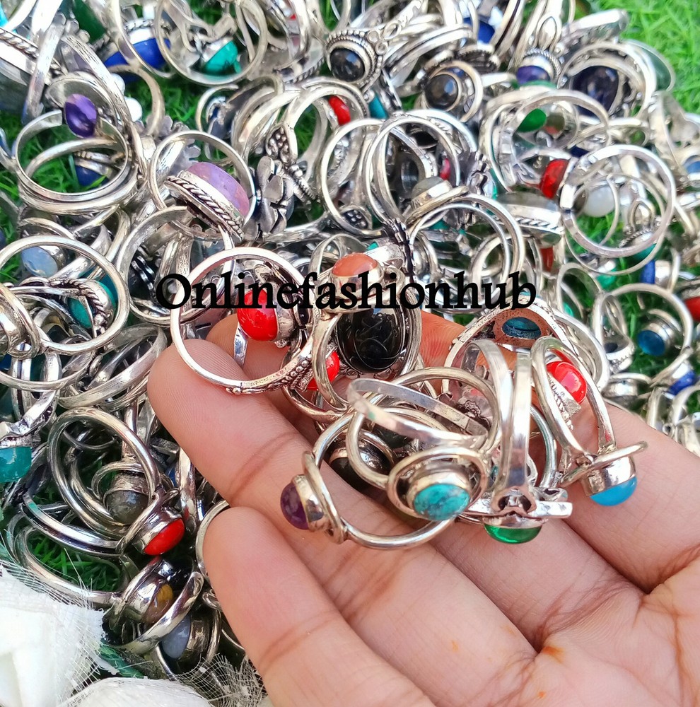 Bulk Lot Christmas Sale Lowest Mix Gemstone 925 Sterling Silver Plated Rings Lot-image
