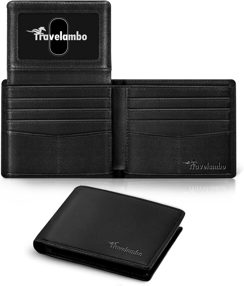 Premium Men's Napa Leather Wallet with 2 ID Windows - Black