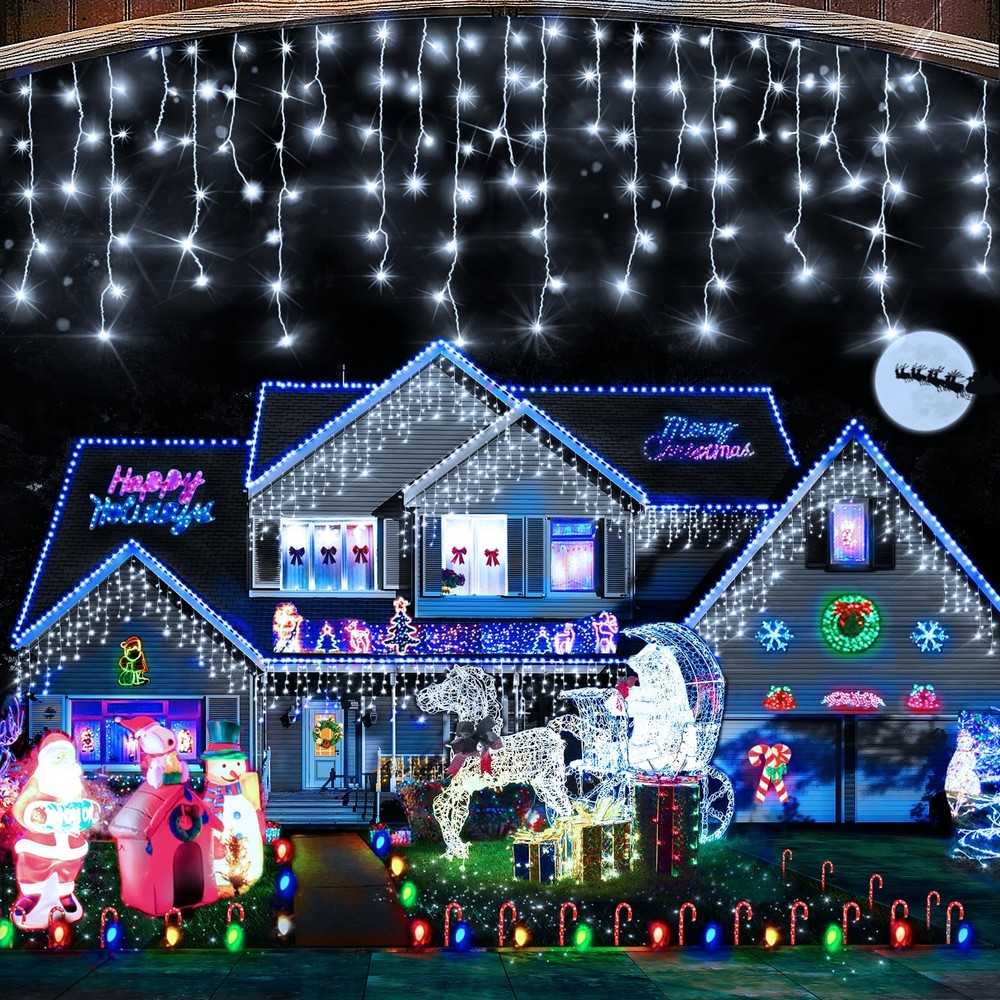 Christmas Lights Outdoor, 400LED 33FT LED Icicle Lights 8 Modes 75 Drops Fair...