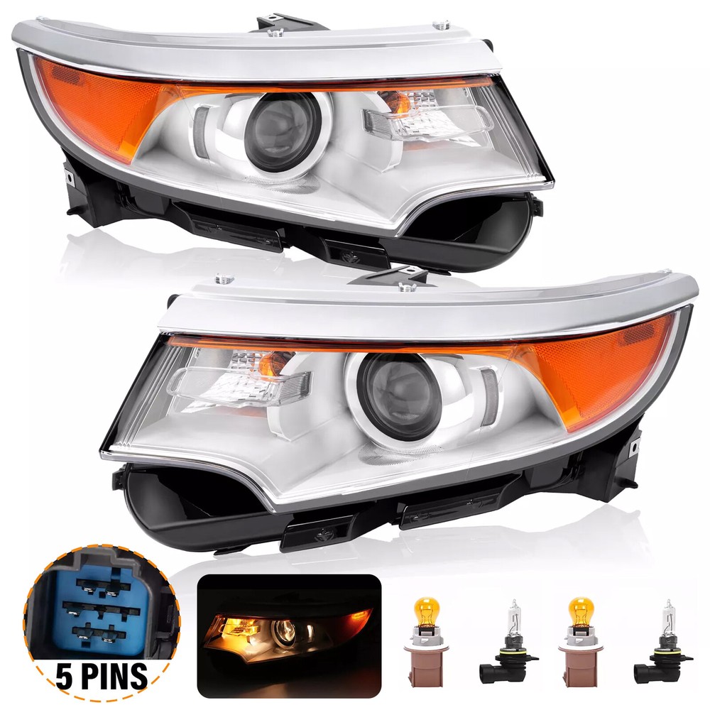 5 Pins Projector Headlights For Ford Edge 2011-2014 Halogen W/Bulbs Left & Right