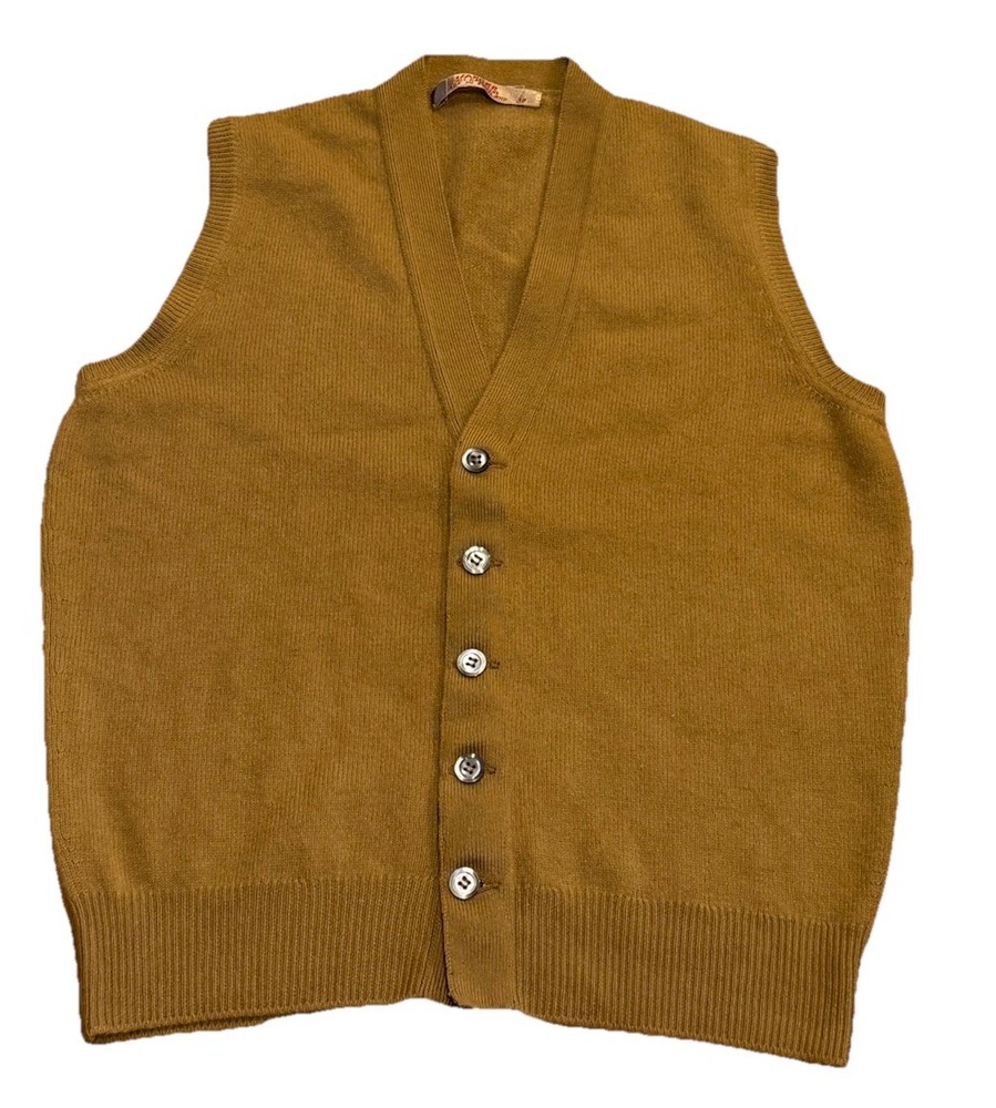 Jaeger Mens Cashmere Sweater Vest 100% Cashmere Brown Size 38 Button EUC