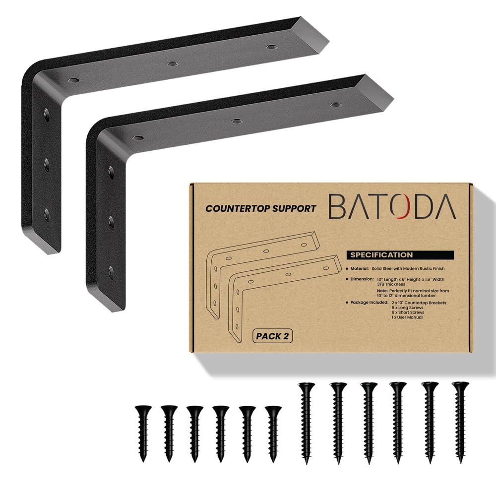 10-Inch Heavy Duty Granite Countertop Support Brackets - 2 Pack L Shelf Supports