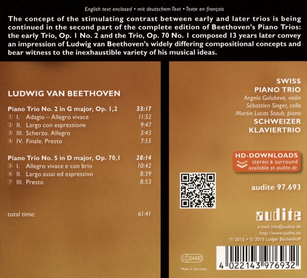 SWISS PIANO TRIO Beethoven Complete Piano Trio Works Vol 2 CD