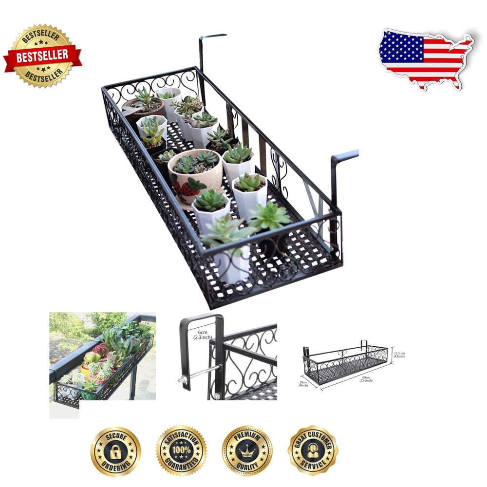 Multi-Pot Iron Railing Planter Holder - 23.5 Inch Easy Installation for Home