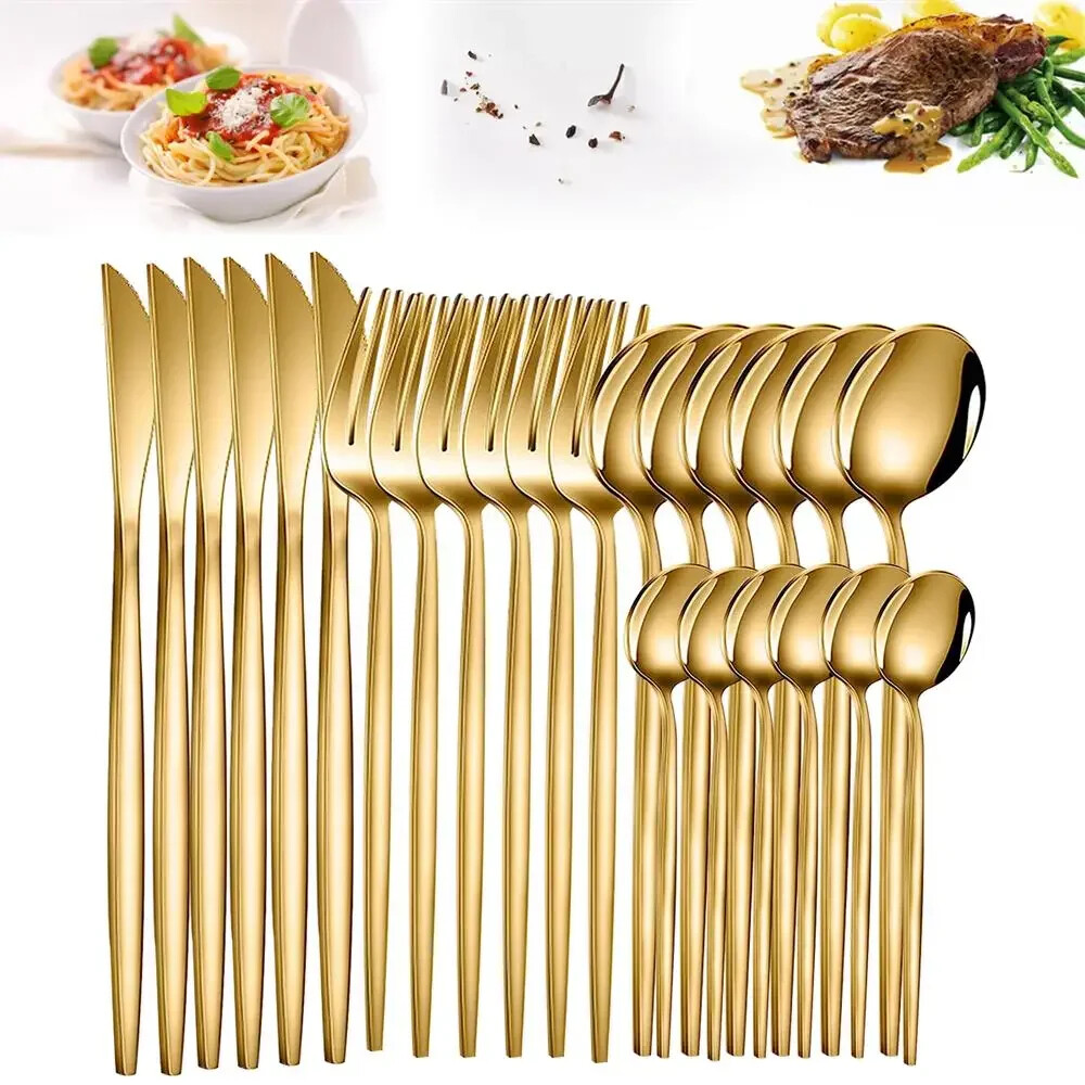 24pcs Dinnerware Set Stainless Steel Tableware Set Knife Fork Spoon Flatware Set