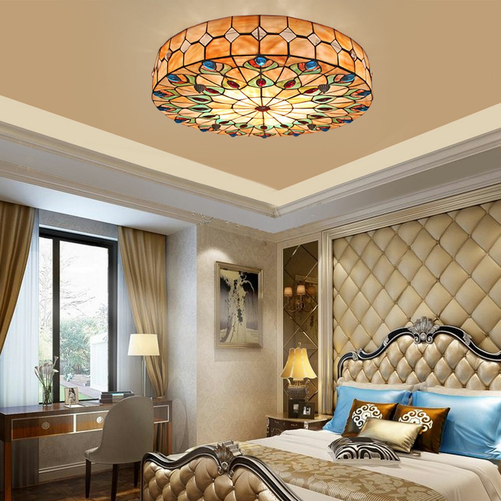 Tiffany Style 23 Inch Stained Glass Flush Mount Ceiling Light