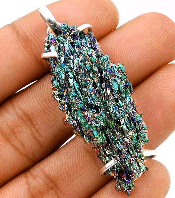 Natural Titanium Druzy 925 Solid Sterling Silver Pendant Jewelry @B15-6