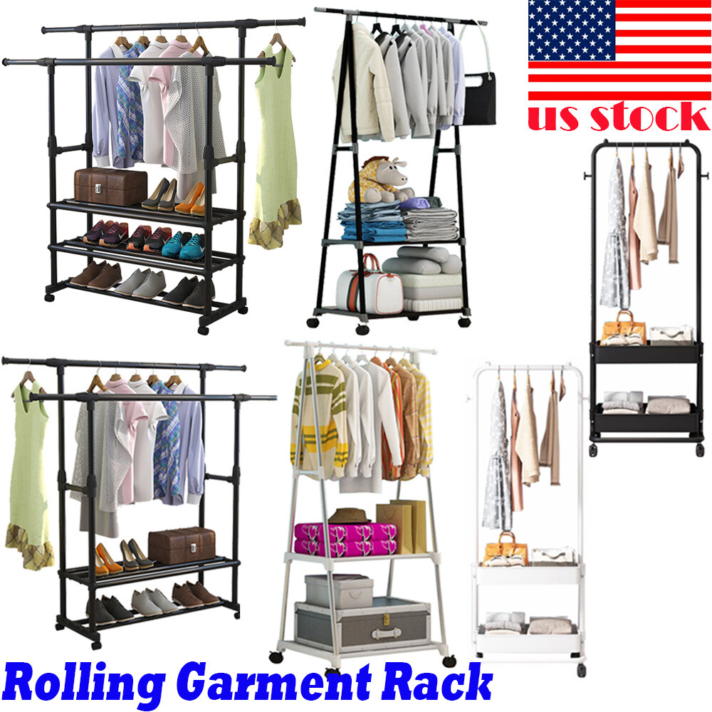 Clothing Rack with Tier Metal Basket Storage Cart Clothes Organizer Coat Rack US