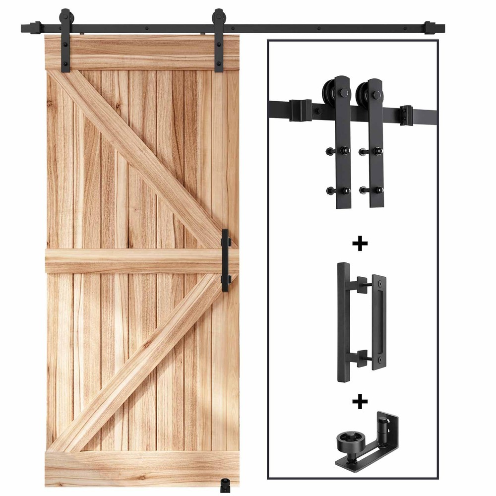 6 FT Sliding Barn Door Track and Handle Hardware Kit,Heavy Duty,Straight Pull...