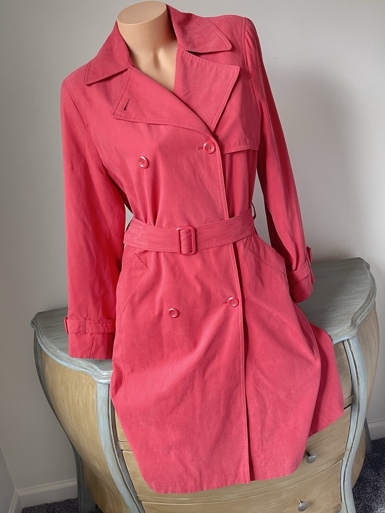 London Fog Coral Double-Breasted Midi Trench Coat for Women Size S Elegant Style