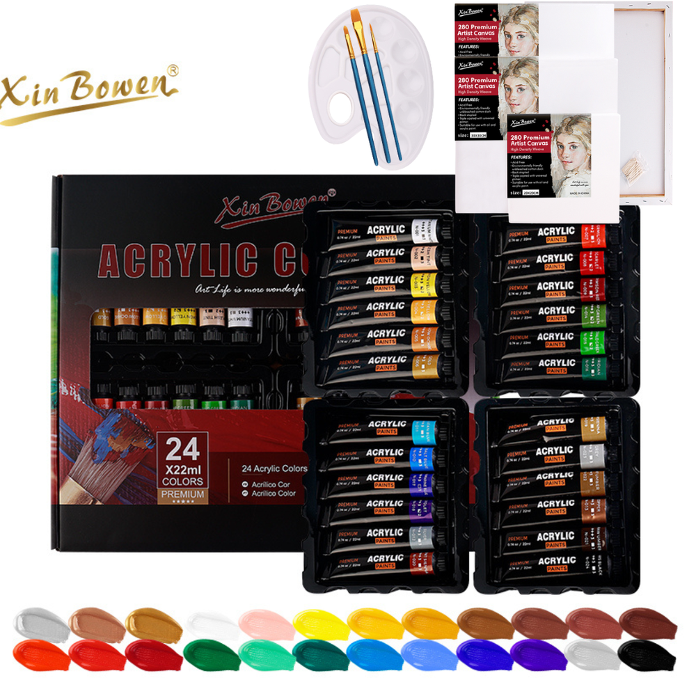 32PC Acrylic Paint Set of Paintbrushes, 4 Canvas & Palette –Professional Art Kit