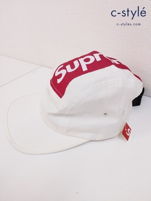 I674    Supreme Top Stripe Camping Cap White  Red MADE IN USA   G
