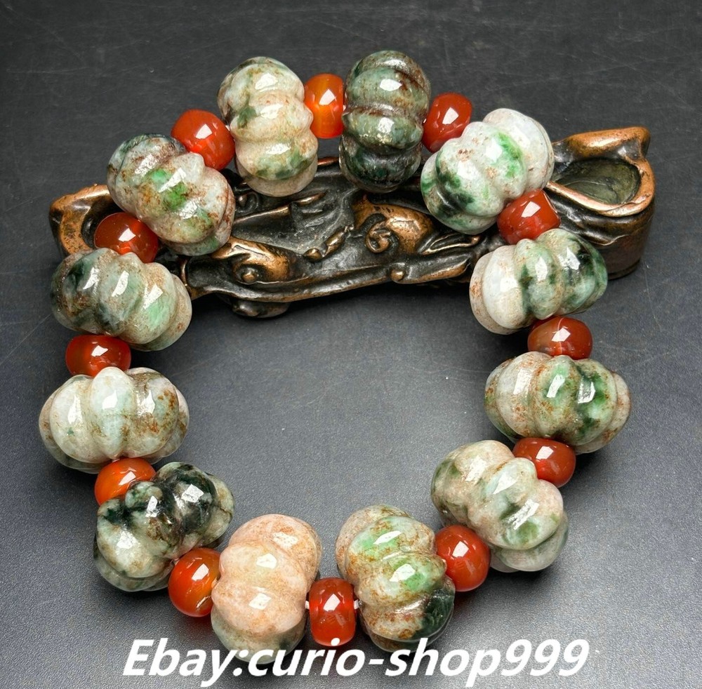 21MMChina Dynasty Natural Jadeite Emerald Pumpkin BeadJewelry Bracelet Bracelets