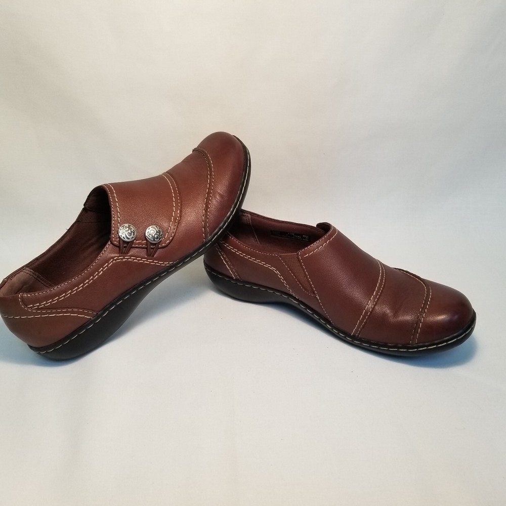 CLARKS Bendables Brown Leather Slip-On Loafers for Women Size 8.5 M Pre-Owned
