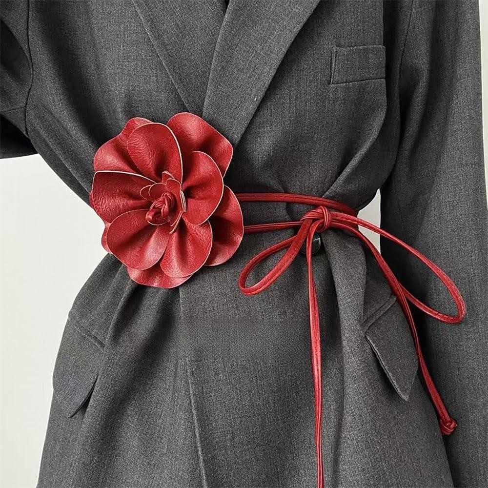 Bohemian Pu Leather Waist Belt Large Flower Tie Wrap Sash Bow Dress Decor Chic