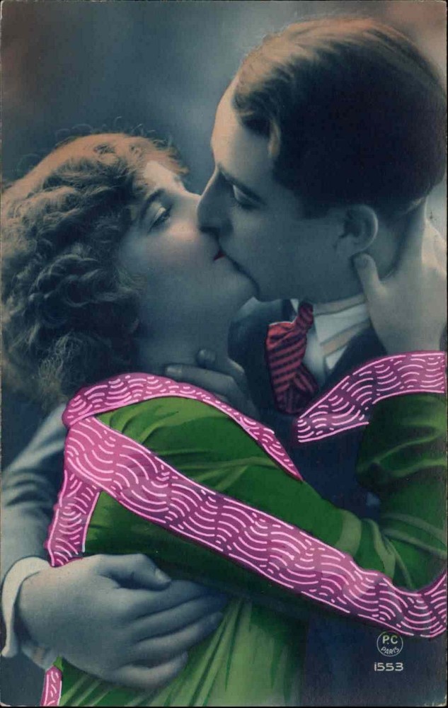 Couple Passionate Kissing Romance Romantic TINTED RPPC