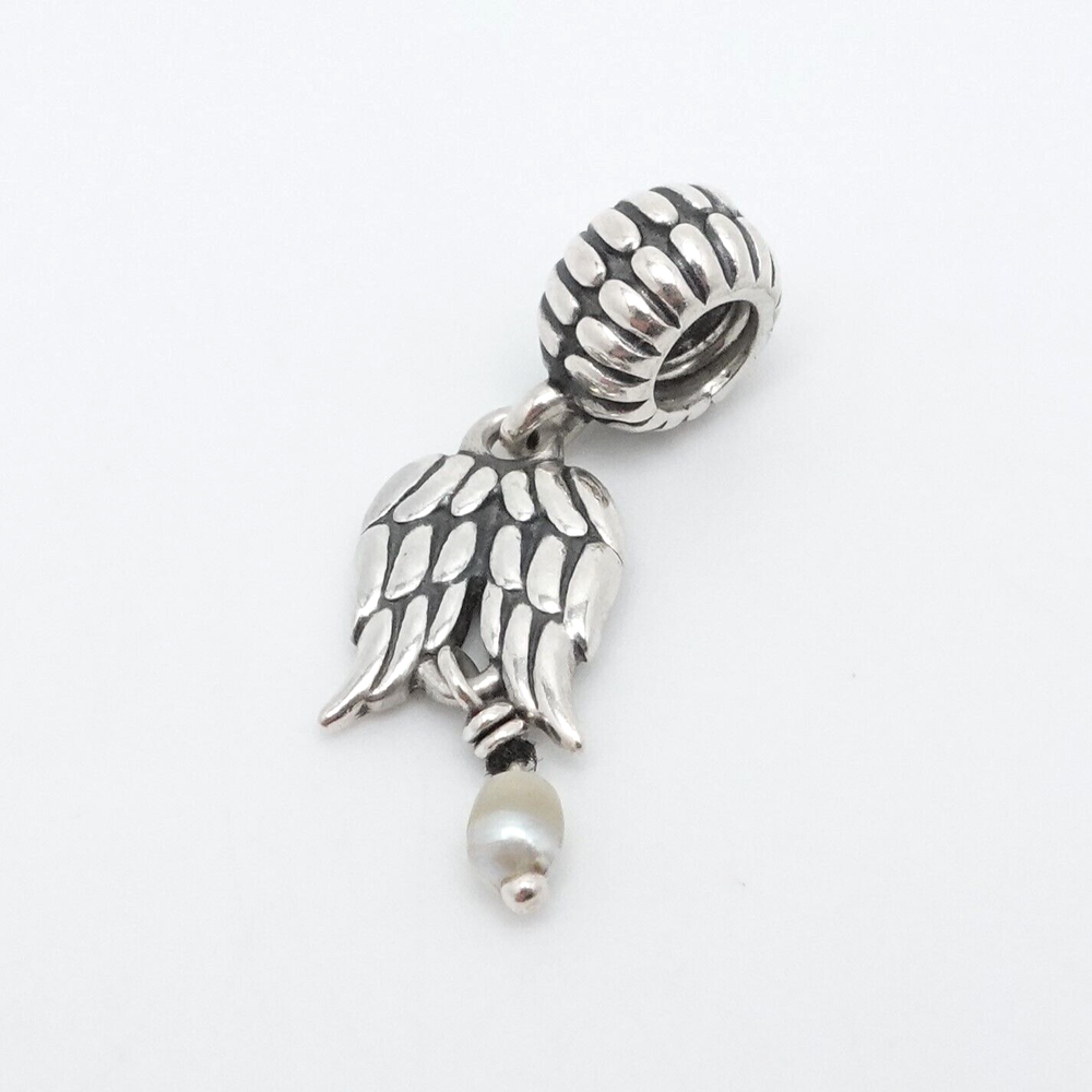 Authentic Pandora Sterling Silver Angel Wings Pearl Dangle Charm