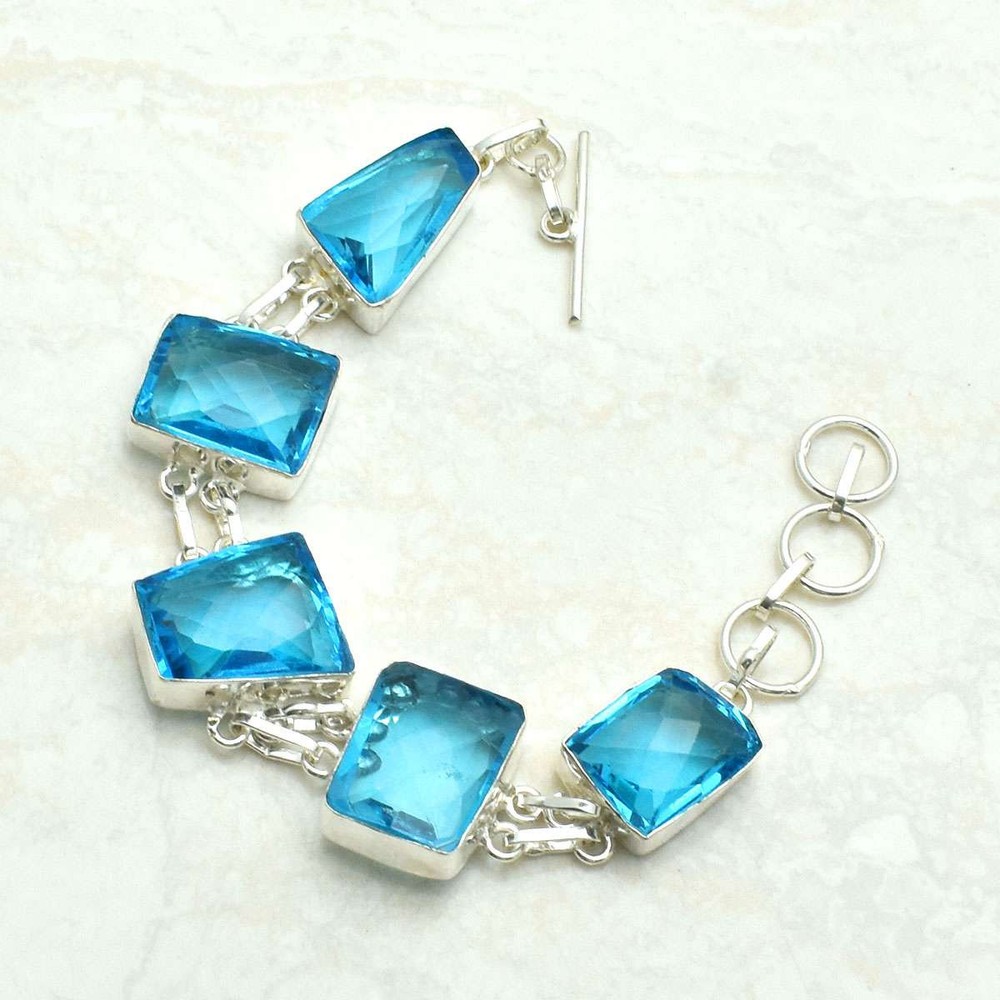 Blue Topaz Gemstone Handmade Ethnic Bracelet for Women 23g Gift AB 71848