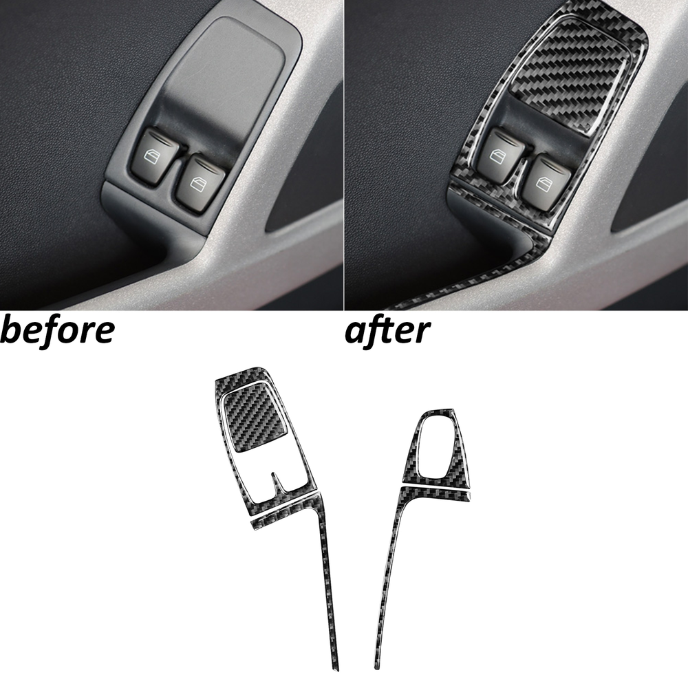 4Pcs Real Carbon Fiber Window Lift Switch Cover Trim For Benz Smart Fortwo 11-15