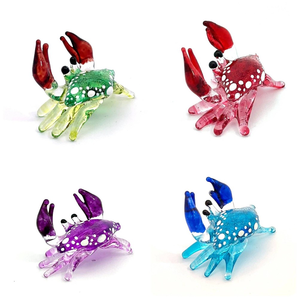 Colorful Blown Glass Crab Figurine Ocean Themed Coastal Home Decor