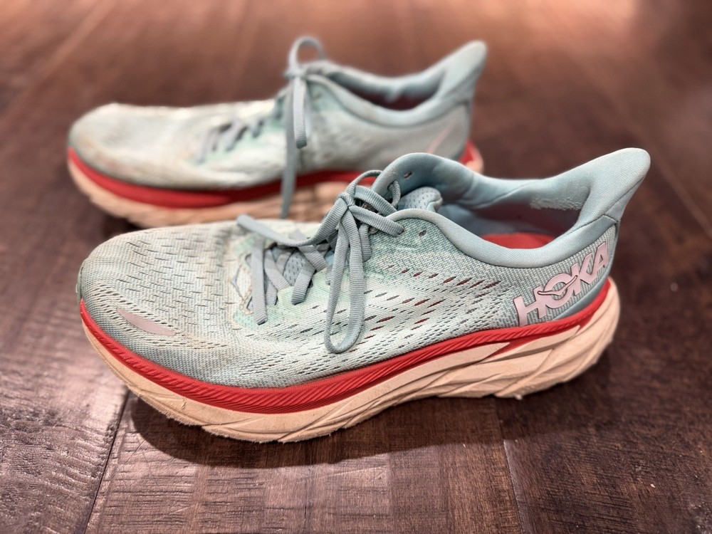Hoka One One Clifton 8 Womens Shoes 8 B Running Walking Sneaker Aqua Blue Gym
