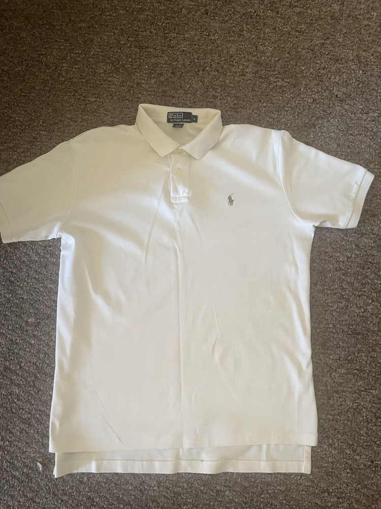 Brown Pony Polo Ralph Lauren Chic Cream Classic Fit Soft Cotton Polo Shirt Men L