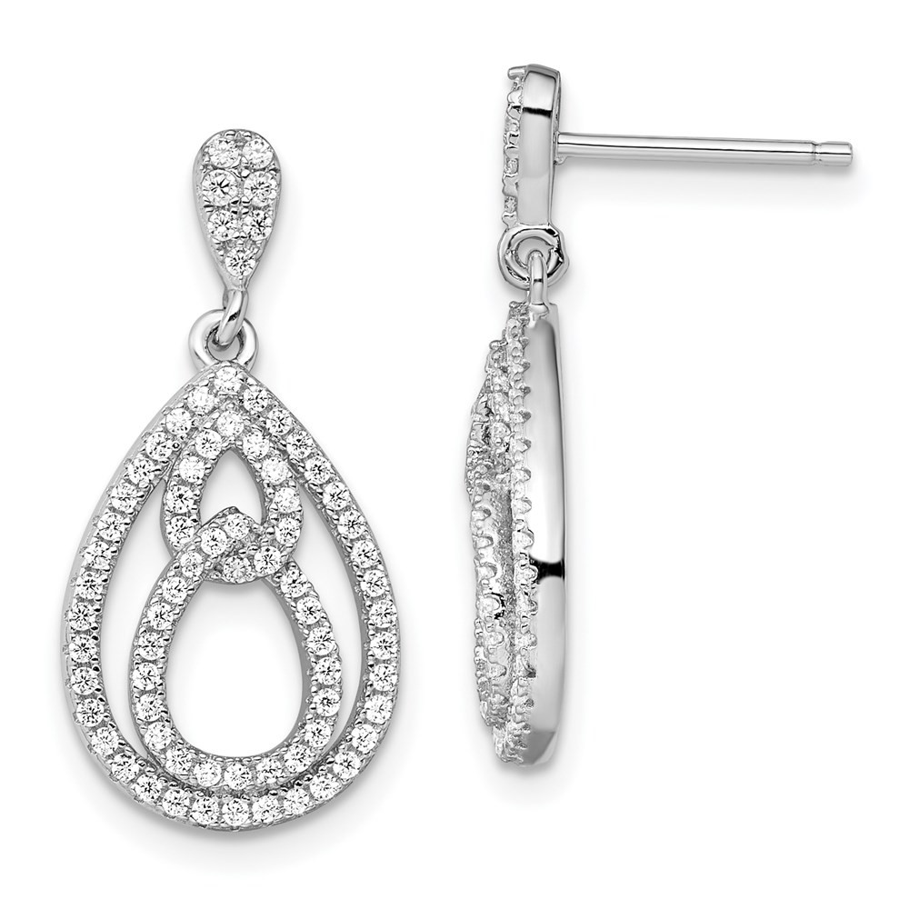 Sterling Silver Rhodium-plated Cubic Zirconia Post Drop & Dangle Earrings 3.17gm