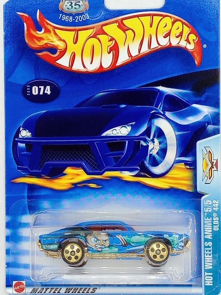 2003 Hot Wheels  Anime Series #074 Olds 442 Blue Varaint Gold Spoke Wheels