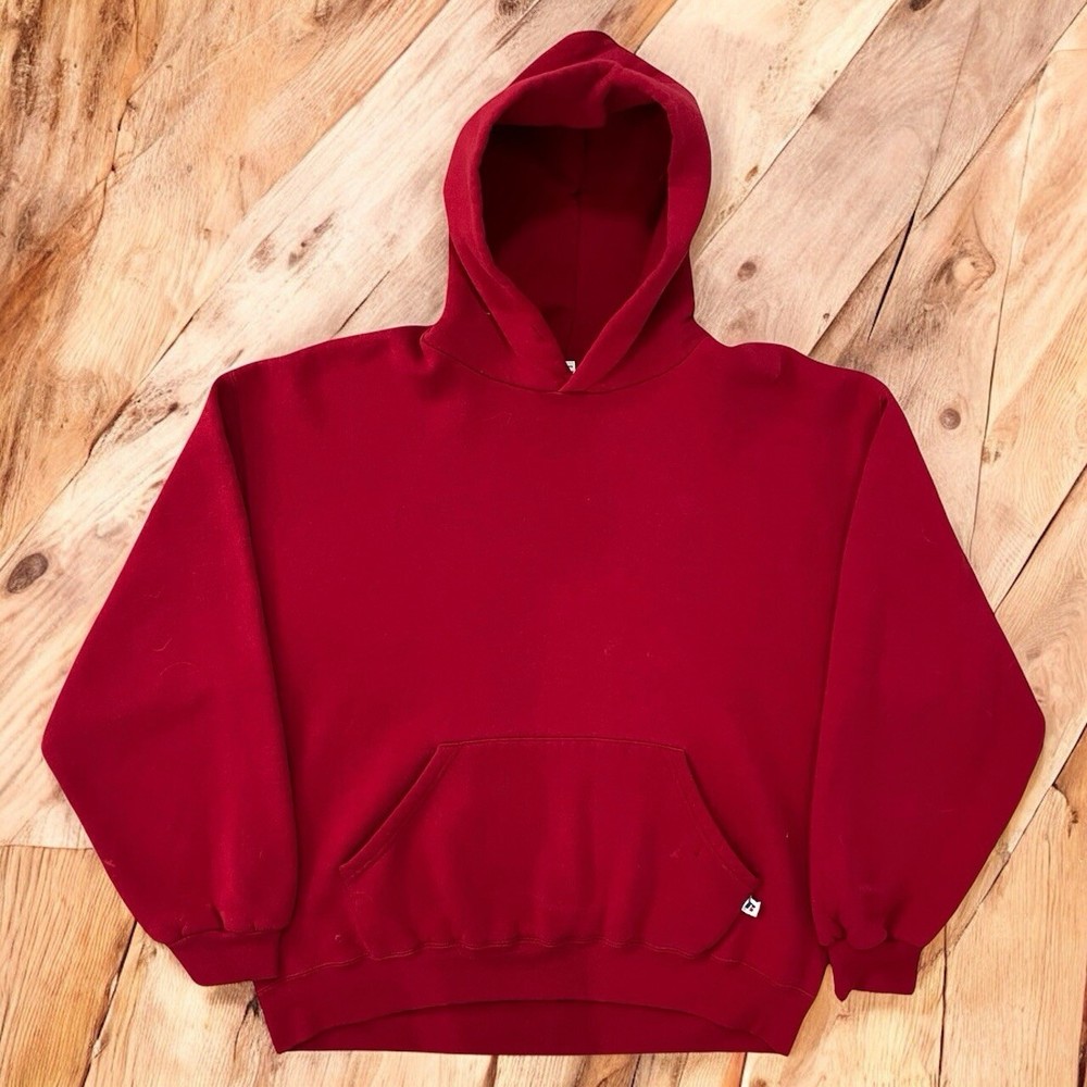 Vintage 90s Russell Athletic Red Heavyweight Hoodie Blank Size Large