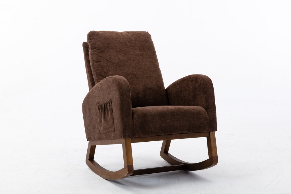 Rocking Chair, Modern Glider Recliner, Linen Coffee