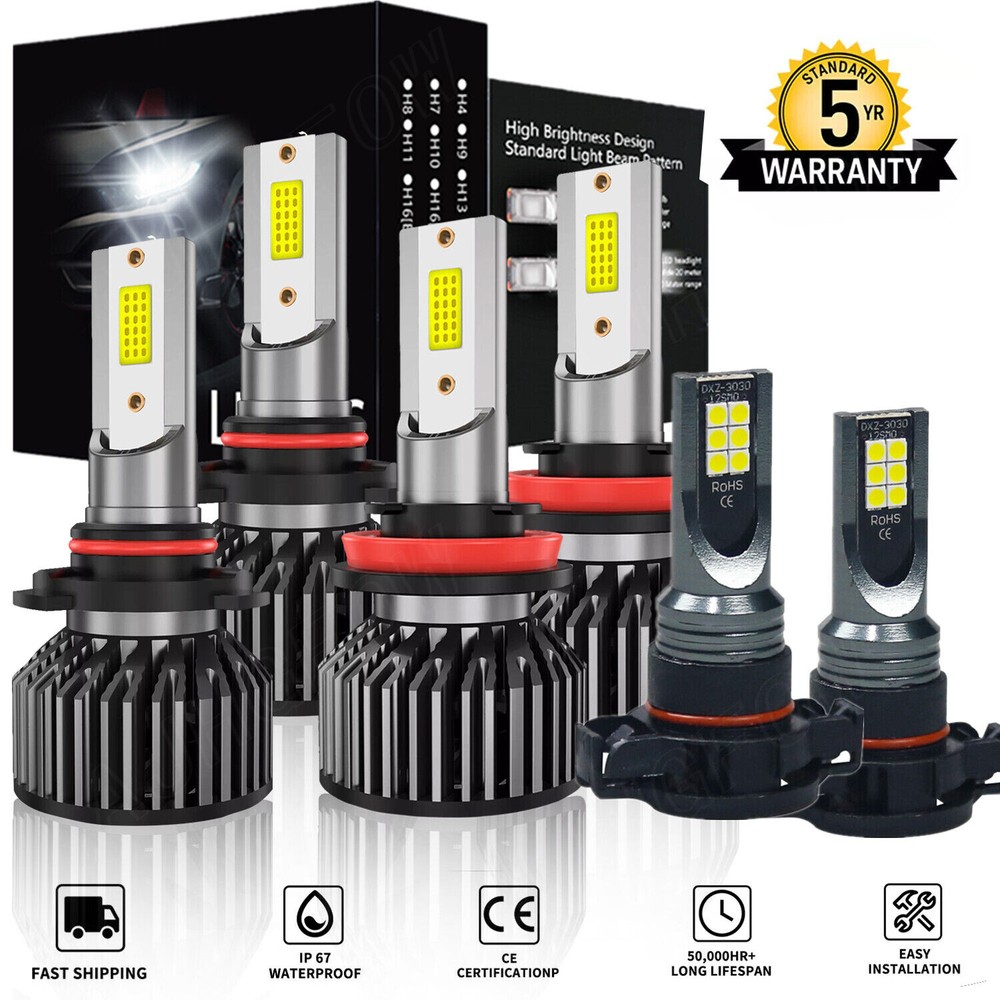 9005 H11 5202 LED Headlight Combo + Fog Bulbs for Chevy Suburban Tahoe 2007-2014