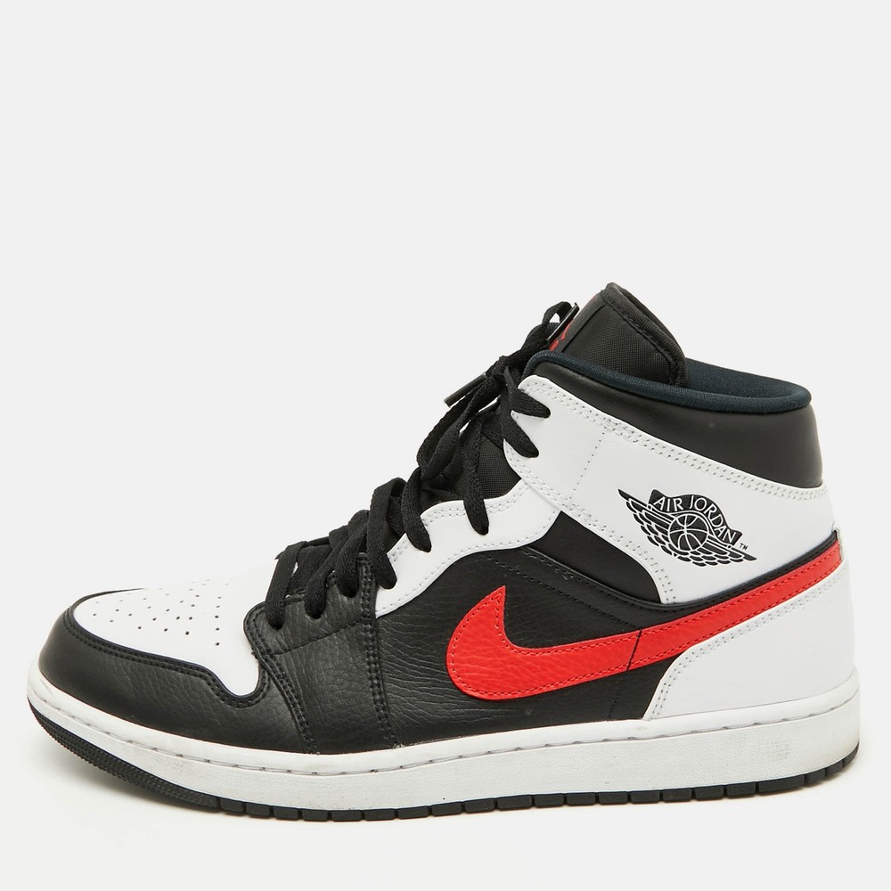 Air Jordans BlackWhite Leather Jordan 1 Mid Sneakers Size 46